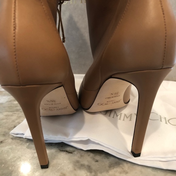 Jimmy Choo Stitch 100 Drawstring Leather Ankle Boots Tan size 36.5 NEVER WORN - Picture 5 of 10